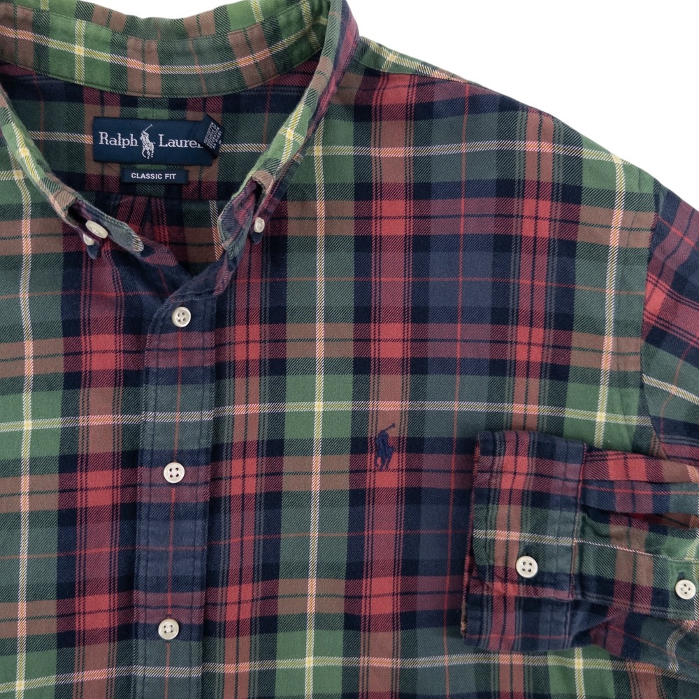VTG Polo Ralph Lauren Men's XXL Long Sleeve Flannel Button Up Shirt‎ Plaid Pony